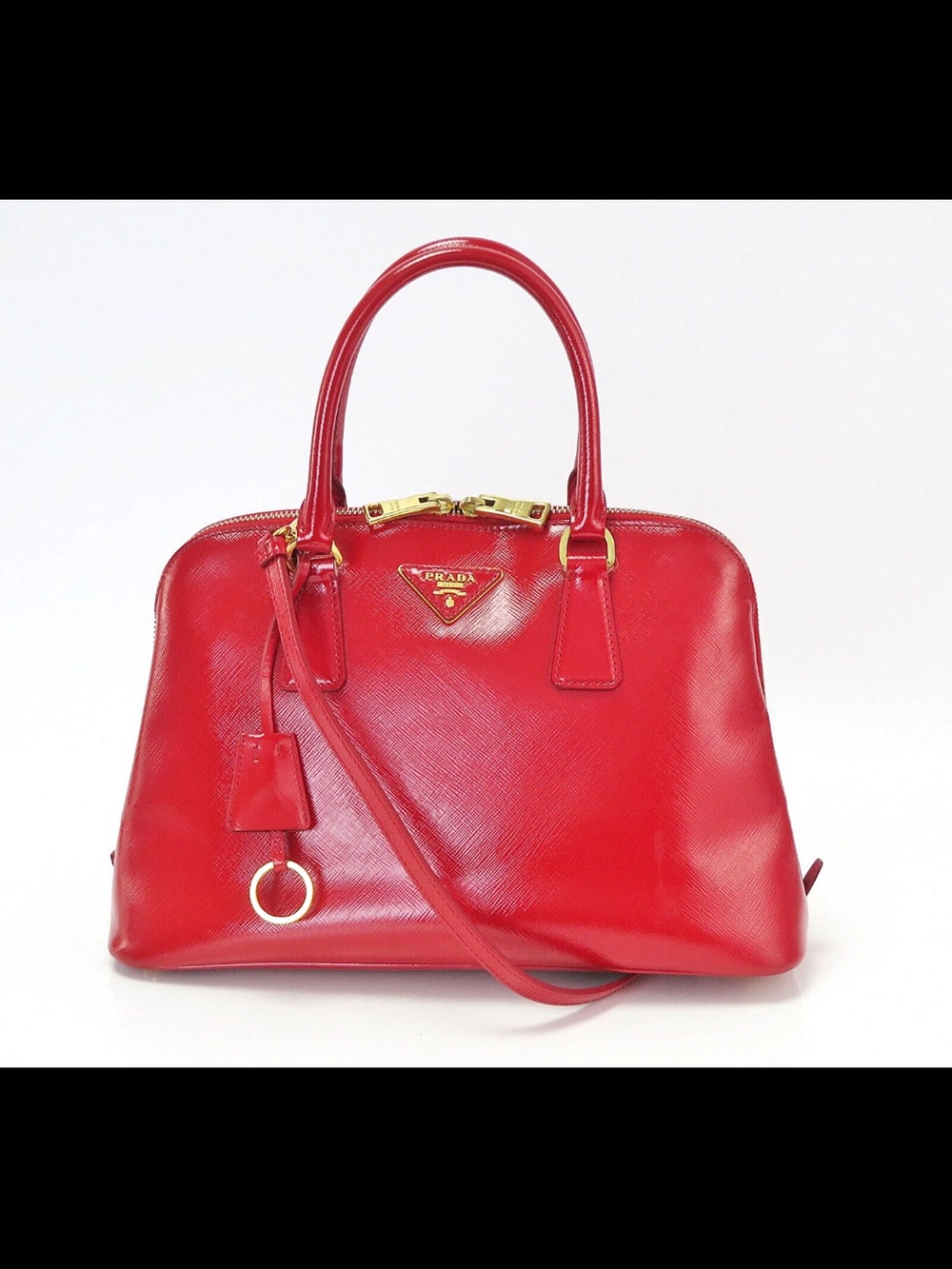 Prada Red Saffiano Leather Satchel with Gold Hardware